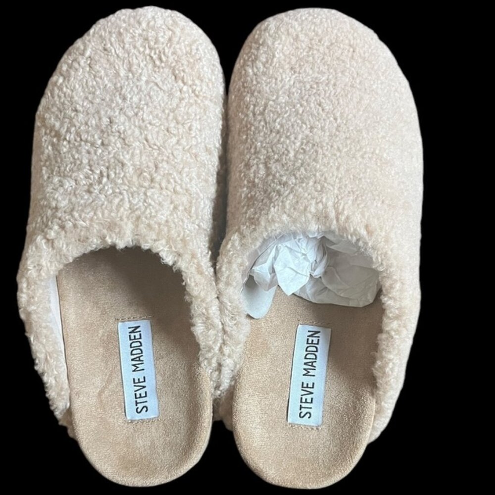Steve Madden Sherpa Slippers - Beige/Tan sz 6  NWOT